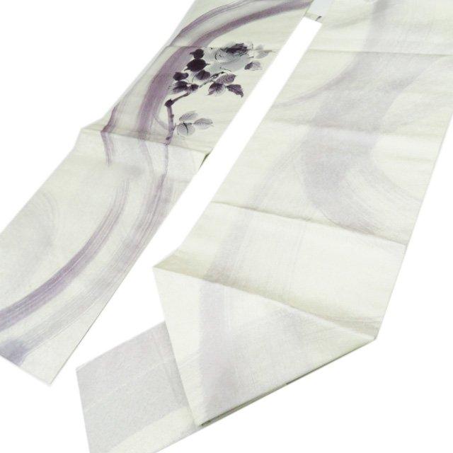 名古屋帯 なごや帯 中古 正絹 カジュアル 仕立て上がり 花の図 バラ  