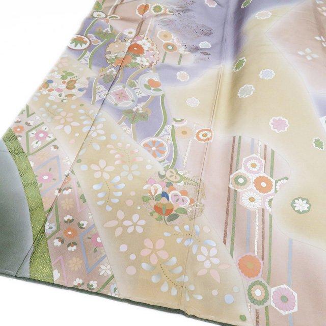 ［2898］訪問着 美品 扇面草花 駒刺繍 落款有 正絹 着物 袷 作家物 2898］訪問着 美品 扇面草花 駒刺繍 落款有 正絹 着物 袷 作家物