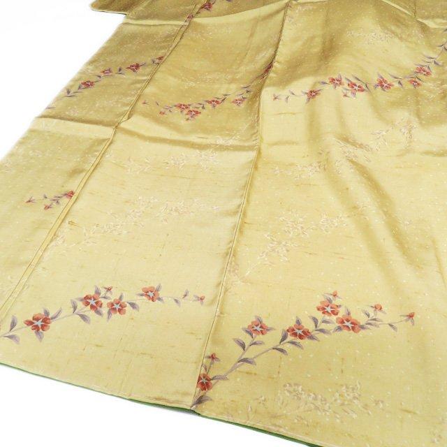 白山紬 着物 中古 正絹 袷 カジュアル 花模様 麦藁色 多色 身丈165.5cm 裄68cm L トール きもの北條 A1005-10 白山紬 着物 中古 正絹 袷 カジュアル 花模様 麦藁色 多色 身丈165.5cm