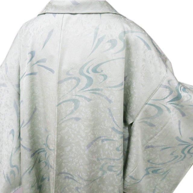 羽織 コート 着物 正絹 中古 白緑色 緑系色 身丈104.5cm 裄69cm きもの  