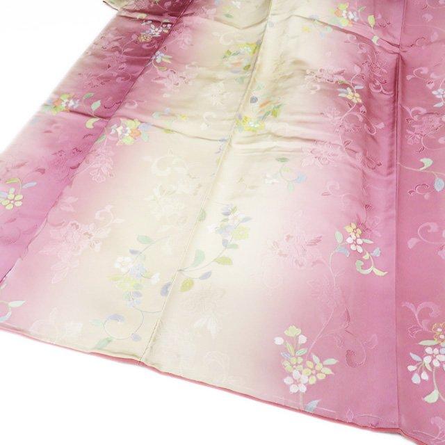 小紋 着物 中古 袷 カジュアル 花模様 牡丹唐草 地模様 暈し 退紅色 砥粉色 多色 身丈165cm 裄65cm L トール きもの北條 A1006-5 小紋 着物 中古 袷 カジュアル 花模様 牡丹唐草 地模様 暈し 退紅色 砥
