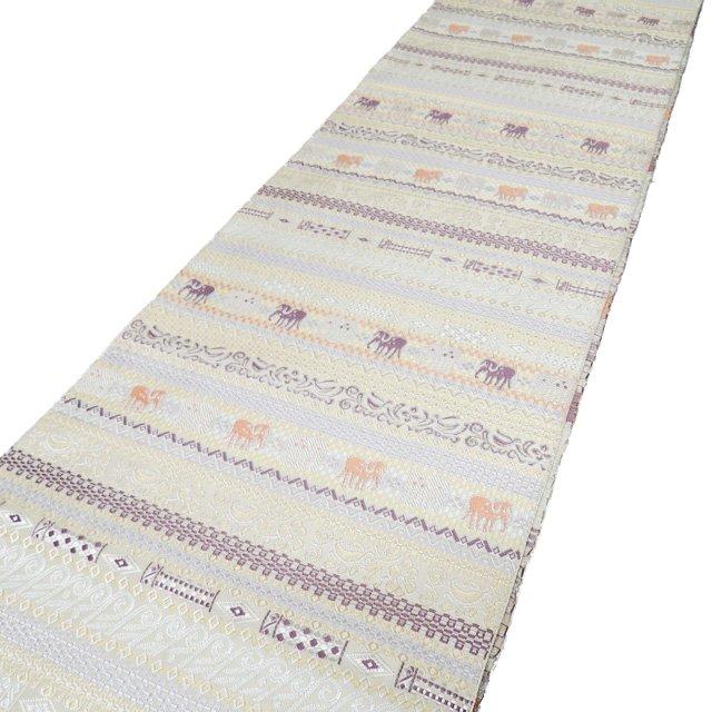 名古屋帯 なごや帯 中古 正絹 カジュアル 仕立て上がり 全通 象の柄 絹  