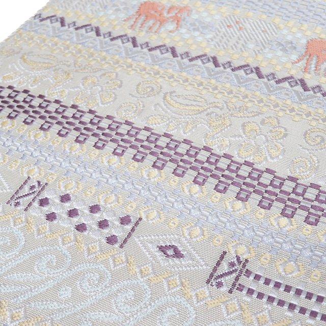 名古屋帯 なごや帯 中古 正絹 カジュアル 仕立て上がり 全通 象の柄 絹  