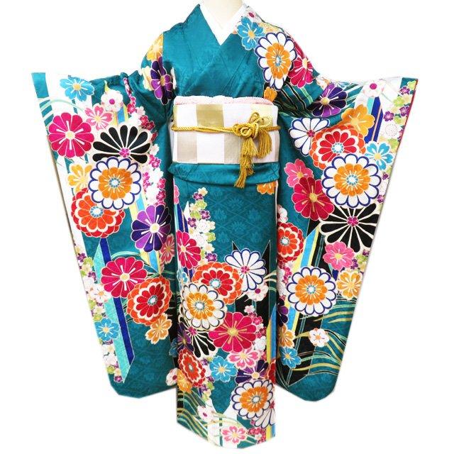 振袖 着物 中古 リサイクル 正絹 金駒刺繍 花模様 地模様 孔雀