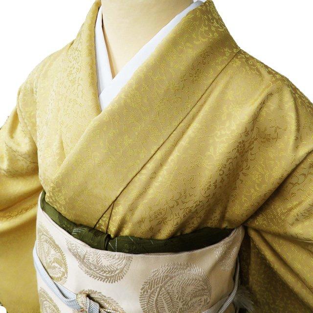 付下げ 付け下げ 訪問着 着物 中古 袷 黄金糸 地模様 牡丹唐草