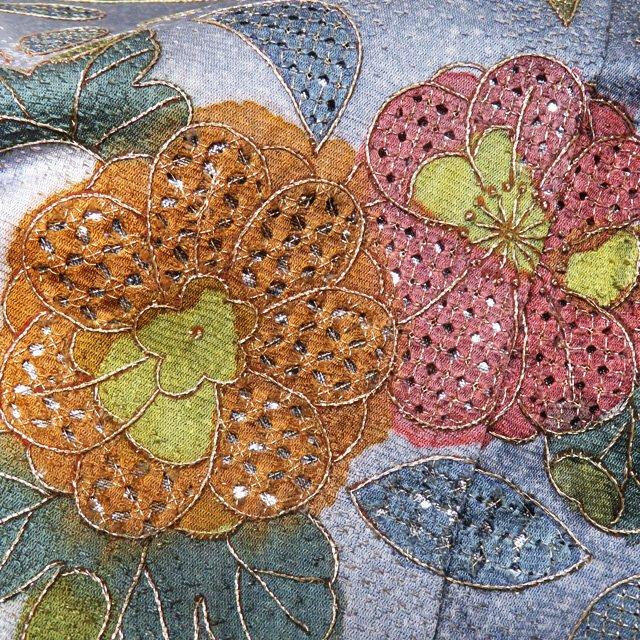 特選 訪問着 着物 中古 正絹 袷 汕頭刺繍 スワトウ 辻が花模様