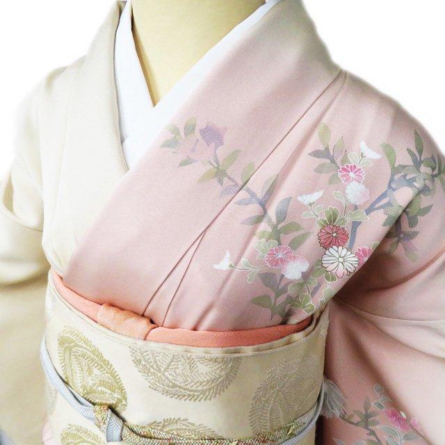 訪問着 着物 中古 正絹 袷 フォーマル 花の図 ぼかし染め 暈し 砥粉色 洗柿色 多色 金 身丈163cm 裄66.5cm L きもの北條 A1013-10 訪問着 着物 正絹 袷 フォーマル 花の図 ぼかし染め 暈し 砥粉色 洗