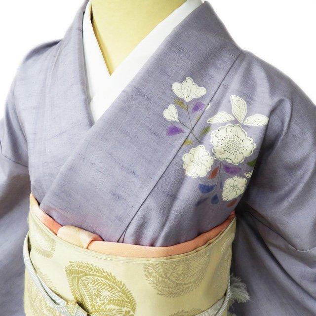 牛首紬 訪問着 着物 中古 正絹 袷 セミフォーマル 辻が花模様 暈し 薄 
