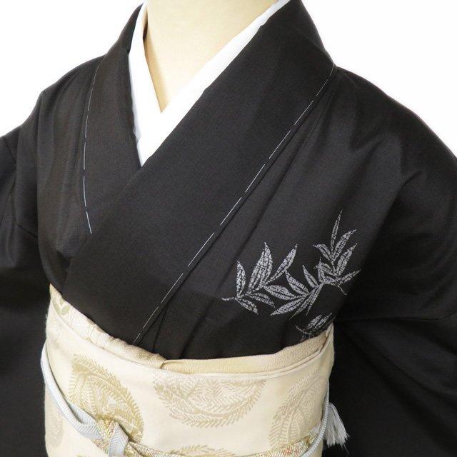 大島紬 着物 未使用 正絹 袷 セミフォーマル 葉っぱ模様 赤墨色 身丈