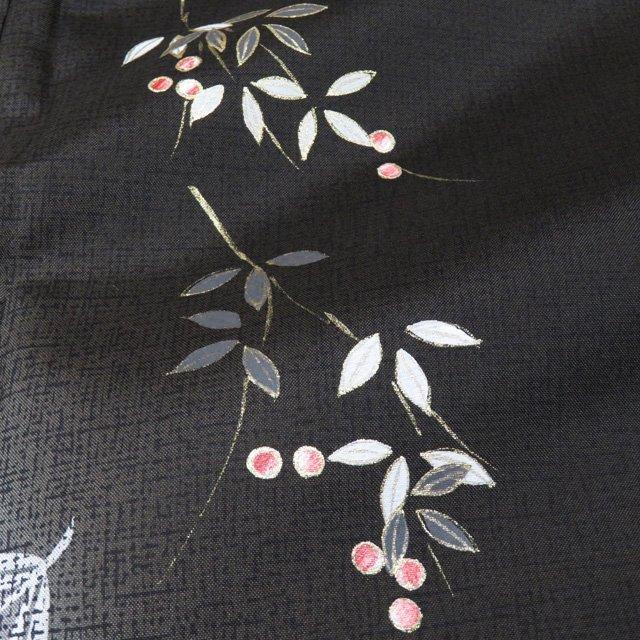 大島紬 着物 未使用 正絹 袷 セミフォーマル 葉っぱ模様 赤墨色 身丈