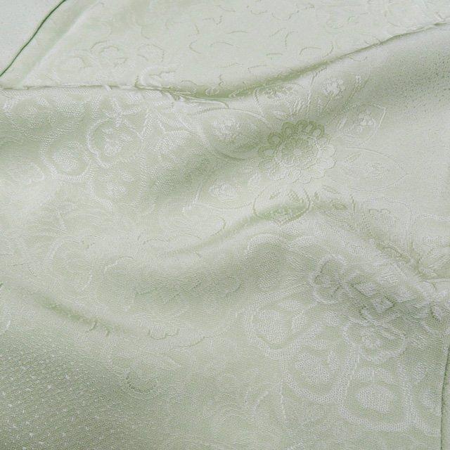 色無地 着物 中古 正絹 袷 フォーマル 紋付き 地模様 華紋 薄緑色 身丈  