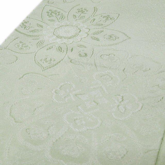 色無地 着物 中古 正絹 袷 フォーマル 紋付き 地模様 華紋 薄緑色 身丈  