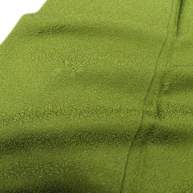 色無地 着物 未使用 正絹 袷 フォーマル 紋付き 地模様 花模様 菊 苔色  