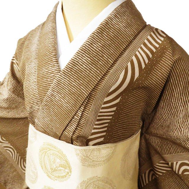小紋 着物 中古 正絹 袷 カジュアル 花模様 香染色 身丈157.5cm 裄65.5cm M きもの北條 A993-5 小紋 着物 中古 正絹 袷 カジュアル 縞模様 流線模様 香染色 身丈161cm