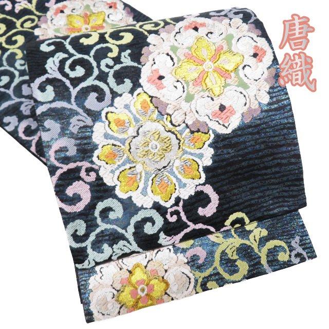 袋帯 中古 リサイクル 正絹 フォーマル 仕立て上がり 六通 花菱文 立涌文 箔糸 紅皮檜色 黒色 多色 金 きもの北條 A1214-9 袋帯 リサイクル 正絹 フォーマル 仕立て上がり 六通 花菱文 立涌文 箔