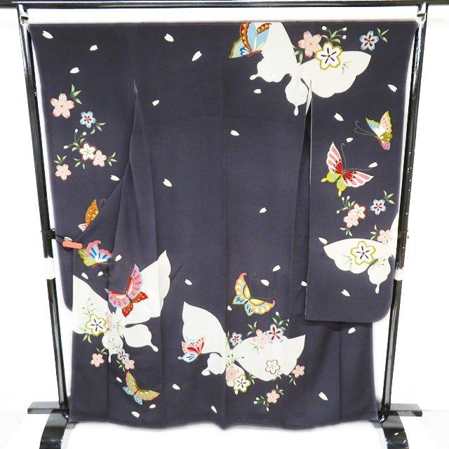 振袖 襦袢 2点 セット 着物 中古 正絹 縮緬地 ちりめん 桜に蝶模様 反  