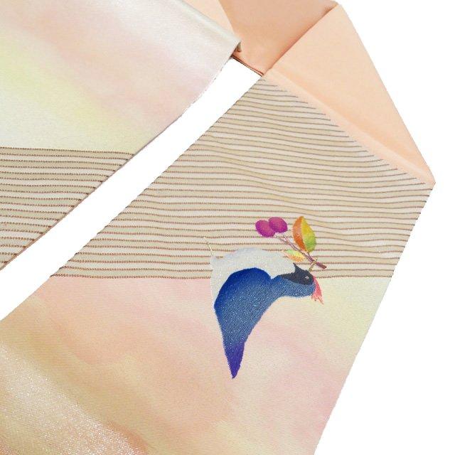 名古屋帯 なごや帯 中古 リサイクル 正絹 仕立て上がり 永田萌 落款 鳥  