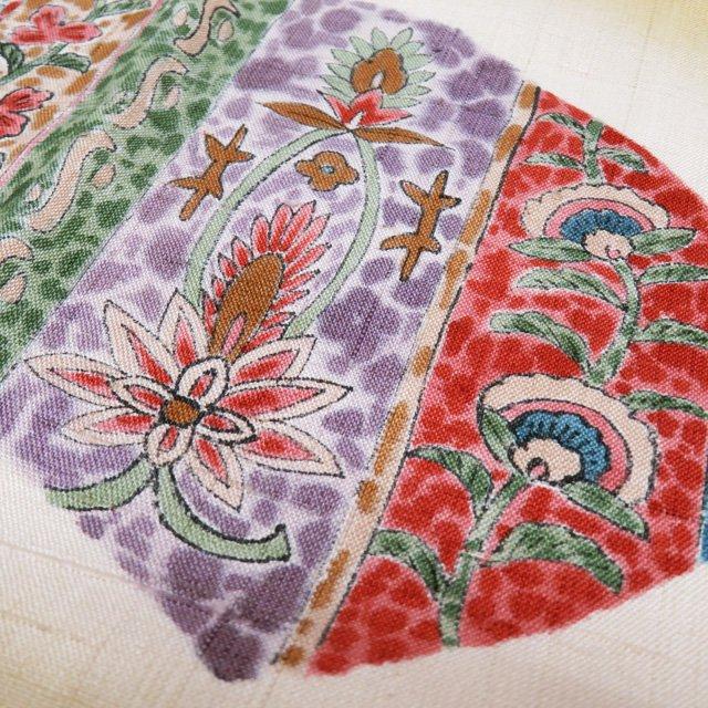 名古屋帯 なごや帯 中古 リサイクル 正絹 紬地 カジュアル 仕立て上がり 三越扱い 花の図 麦藁色 多色 きもの北條 A1026-7 名古屋帯 なごや帯 中古 リサイクル 正絹 紬地 カジュアル 仕立て