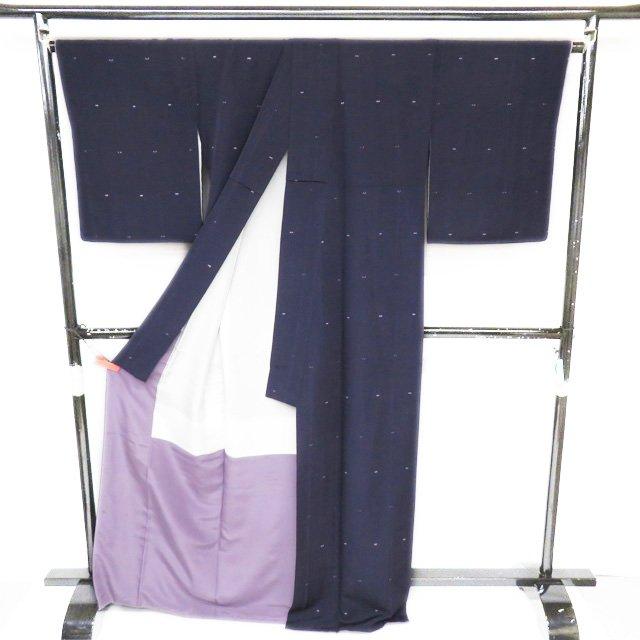 特選 紬地 着物 中古 正絹 袷 カジュアル 濃紺色 身丈170.5cm 裄68cm L