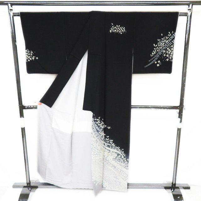 特選 訪問着 着物 中古 正絹 袷 フォーマル 滝泰 落款 絞り 刺繍 黒色 多色 身丈156.5cm 裄67cm M きもの北條 A1027-9の画像