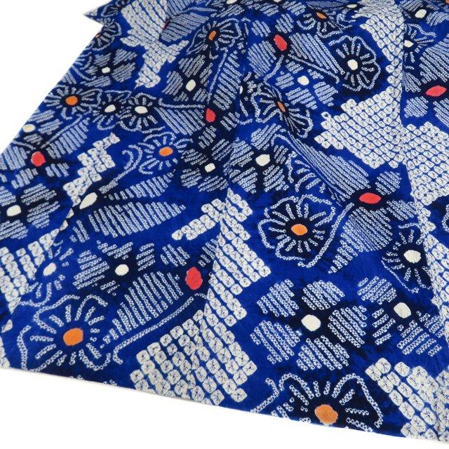 夏物 浴衣 着物 中古 木綿 カジュアル 絞り染め 花模様 瑠璃色 多色 身丈152cm 裄62cm SA きもの北條 A1031-3 夏物 浴衣 着物 中古 木綿 カジュアル 絞り染め 花模様 瑠璃色 多色