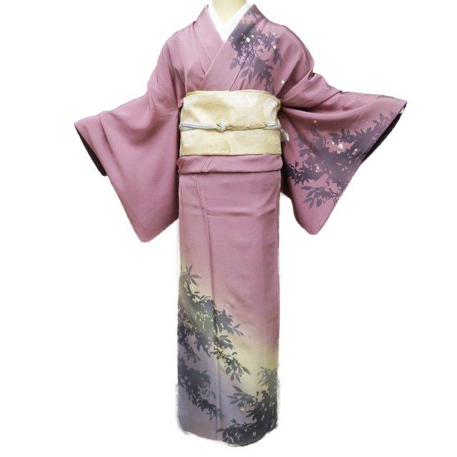 訪問着 着物 中古 正絹 袷 フォーマル 紋付き 樹木の図 暈し 紅藤色 多色 金銀 身丈158.5cm 裄68cm M きもの北條 A1032-8 訪問着 着物 中古 正絹 袷 フォーマル 紋付き 樹木の図 暈し 紅藤色 多