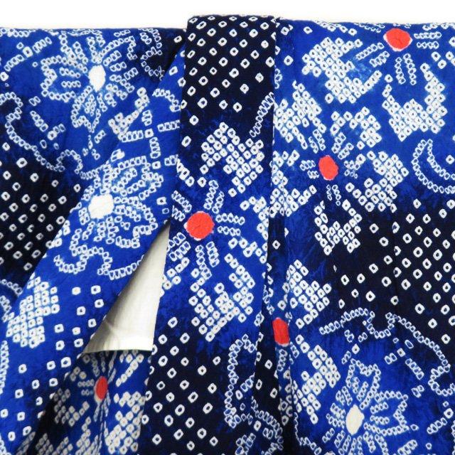 夏物 浴衣 着物 中古 木綿 カジュアル 絞り染め 花と雪輪模様 濃紺色 群青色 多色 身丈155.5cm 裄65cm SA きもの北條 A1035-11 夏物 浴衣 着物 中古 木綿 カジュアル 絞り染め 花と雪輪模様 濃紺色