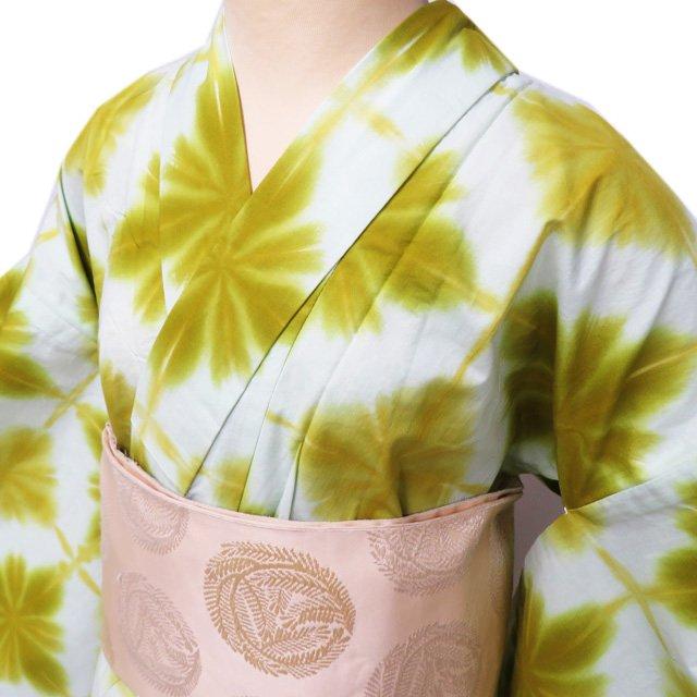夏物 浴衣 着物 未使用 木綿 カジュアル 板締め絞り 鶯色 多色 身丈 