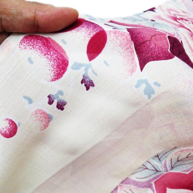 夏物 浴衣 小紋 着物 中古 ポリエステル 撫松庵 花模様 薔薇