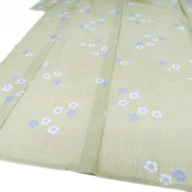 夏物 浴衣 小紋 着物 中古 ポリエステル 花模様 撫子 若菜色 多色 身丈