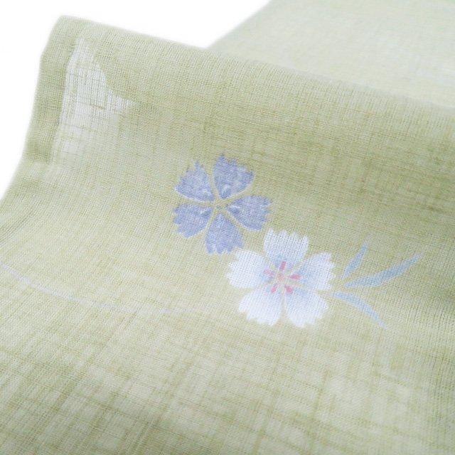 夏物 浴衣 小紋 着物 中古 ポリエステル 花模様 撫子 若菜色 多色 身丈