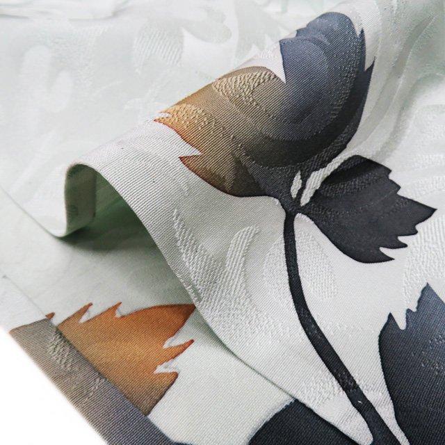 小紋 着物 中古 正絹 単衣 カジュアル 地模様 葉っぱ模様 白緑色 多色  