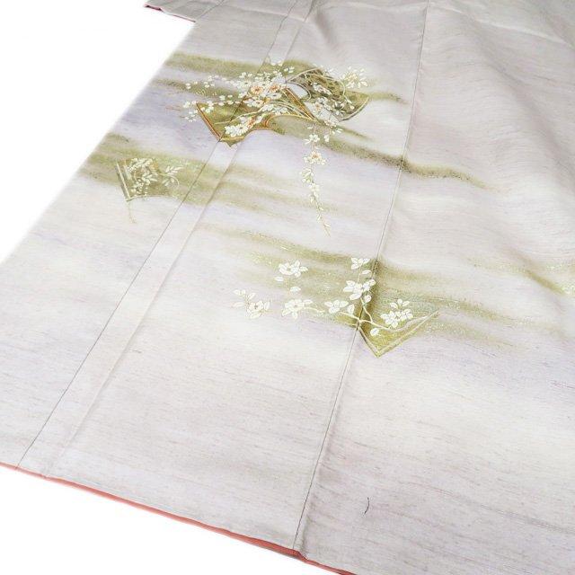 紬 着物 中古 正絹 袷 セミフォーマル 作家物 落款 金駒刺繍 和本に花の図 砂色 多色 金 身丈163cm 裄64cm L きもの北條 A1047-1 紬 着物 中古 正絹 袷 セミフォーマル 作家物 落款 金駒刺繍 和本に花