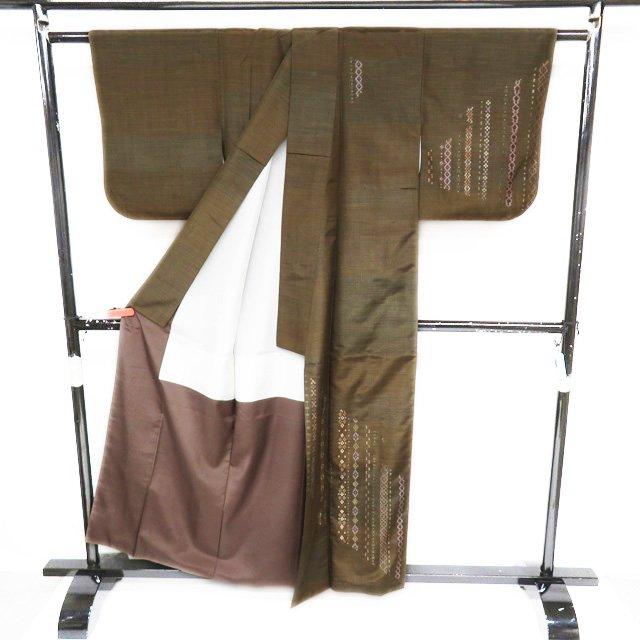 琉球 花織 着物 中古 正絹 紬地 袷 セミフォーマル 茶系色 多色 身丈  