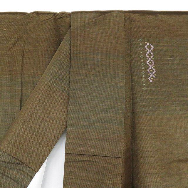 紬地 着物 中古 花織風刺繍 正絹 袷 セミフォーマル 茶系色 多色 身丈 