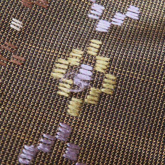 紬地 着物 中古 花織風刺繍 正絹 袷 セミフォーマル 茶系色 多色 身丈 