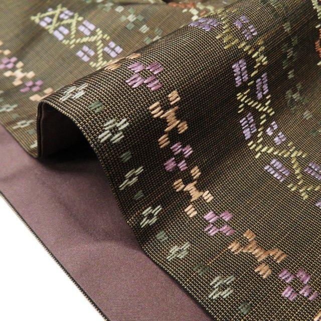 紬地 着物 中古 花織風刺繍 正絹 袷 セミフォーマル 茶系色 多色 身丈 