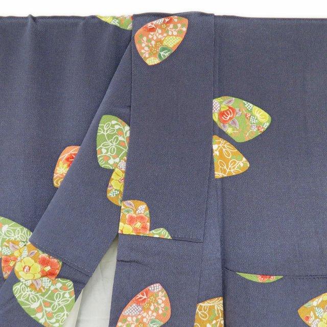 小紋 着物 中古 正絹 袷 カジュアル 縮緬地 ちりめん 貝合わせ 花模様  