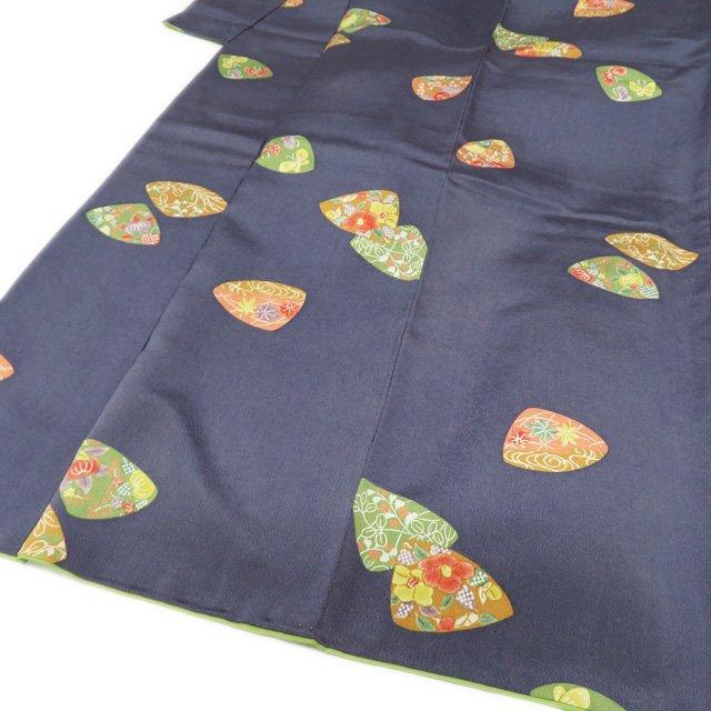 小紋 着物 中古 正絹 袷 カジュアル 縮緬地 ちりめん 貝合わせ 花模様  