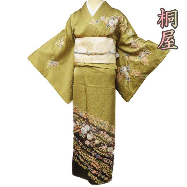 訪問着 着物 中古 正絹 袷 桐屋 翠山工房 辻が花 絞り 地模様 金通し