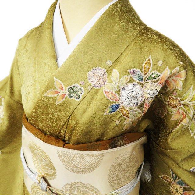 訪問着 着物 中古 正絹 袷 桐屋 翠山工房 辻が花 絞り 地模様 金通し