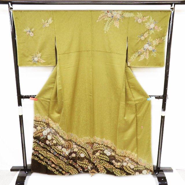 訪問着 着物 中古 正絹 袷 桐屋 翠山工房 辻が花 絞り 地模様 金通し