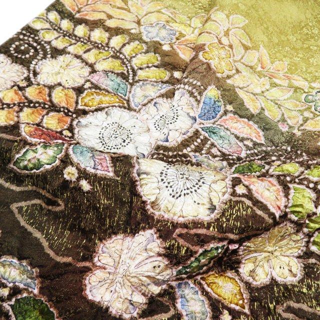 訪問着 着物 中古 正絹 袷 桐屋 翠山工房 辻が花 絞り 地模様 金通し