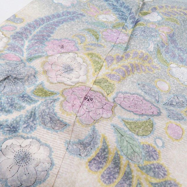 大島紬 着物 中古 正絹 袷 セミフォーマル 辻が花 絞り 灰みの青系色