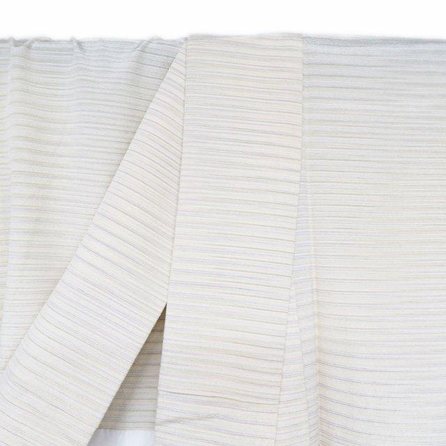 塩沢 着物 中古 単衣 カジュアル 横縞模様 練色 多色 身丈157.5cm 裄  