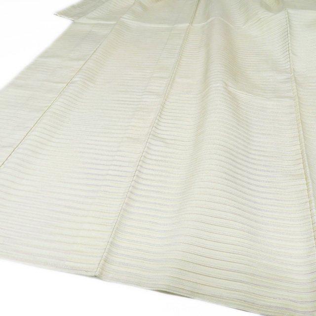 塩沢 着物 中古 単衣 カジュアル 横縞模様 練色 多色 身丈157.5cm 裄  