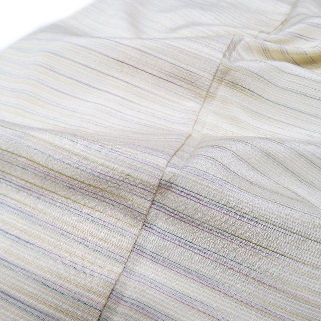 塩沢 着物 中古 単衣 カジュアル 横縞模様 練色 多色 身丈157.5cm 裄  