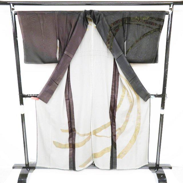 無双 訪問着 着物 中古 正絹 フォーマル 束ね熨斗 花模様 黒色 葡萄