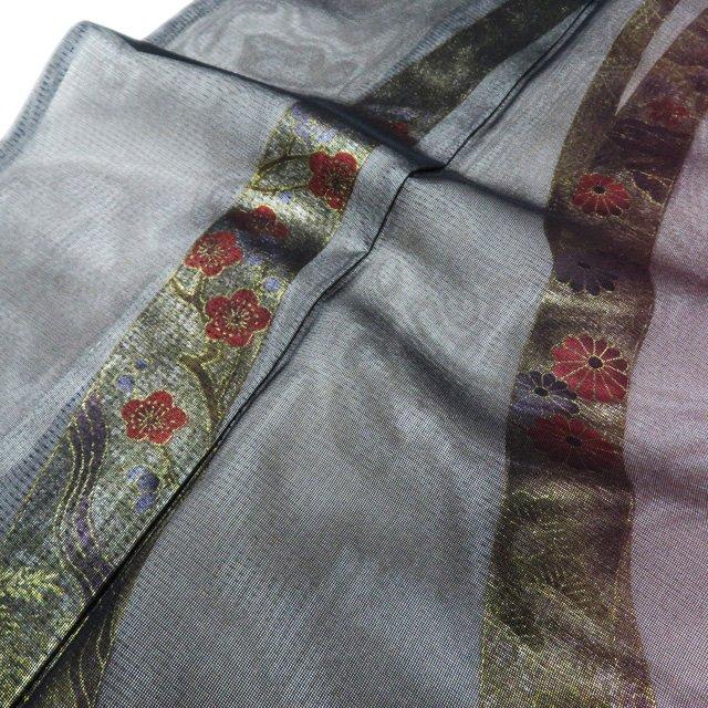 無双 訪問着 着物 中古 正絹 フォーマル 束ね熨斗 花模様 黒色 葡萄茶色 多色 金 身丈158.5cm 裄65cm M きもの北條 A1049-12 無双 訪問着 着物 中古 正絹 フォーマル 束ね熨斗 花模様 黒色 葡萄