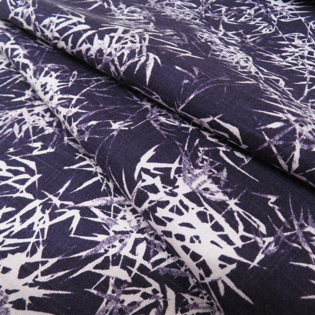 反物 着物 未仕立て 結城紬 京友禅 ラベル付き 新古品 竹文様 濃色  